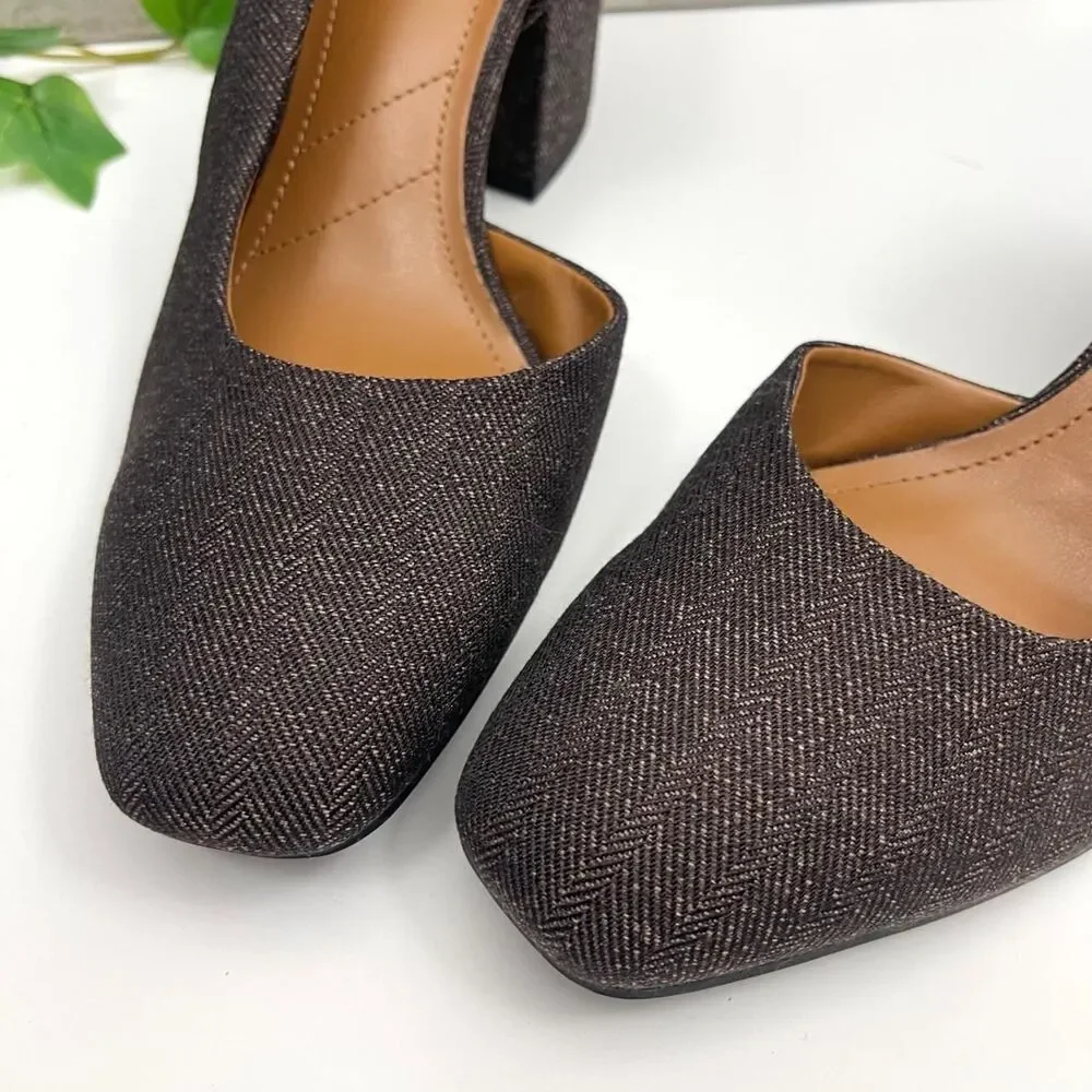 New Franco Sarto Theosha Dark Brown Square Toe Block Heel Pumps Size 7.5